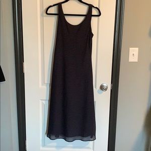 Navy polka dot mid-length dress